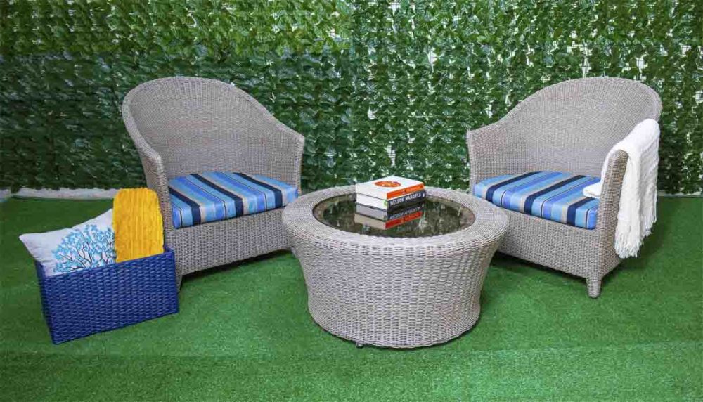 Nordic wing chairs and round table with glass top